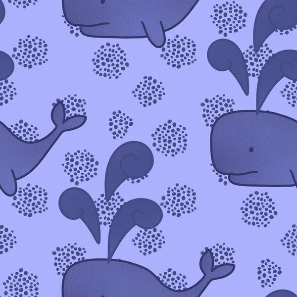 Cartoon Kids Seamless Ocean Whale Pattern Wrapping Paper Clothes Print — Foto Stock