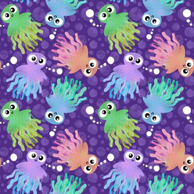 Cute cartoon kids seamless sea jellyfish pattern for clothes print and wrapping paper and fabrics and summer accessories and notebooks and child rooms. High quality illustration