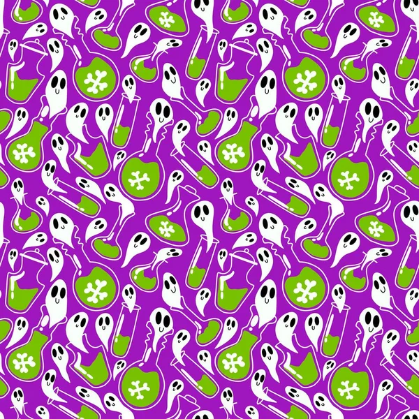 Halloween Poison Witch Potion Seamless Ghost Cartoon Pattern Wrapping Paper — Fotografia de Stock