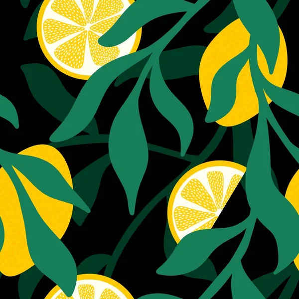 Summer Fruit Seamless Lemon Leaves Pattern Wrapping Paper Clothes Print — стоковое фото