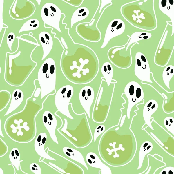 Halloween Poison Witch Potion Seamless Ghost Cartoon Pattern Wrapping Paper — ストック写真