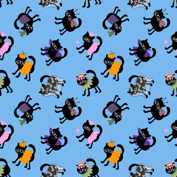 Halloween Black Cats Seamless Pattern Clothes Print Wrapping Paper Notebooks — Stock Fotó