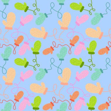 Winter warm kids gloves seamless Christmas weather pattern for wrapping paper and clothes print and accessories and notebooks . High quality illustration