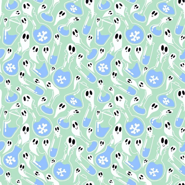 Halloween Poison Witch Potion Seamless Ghost Cartoon Pattern Wrapping Paper — 스톡 사진
