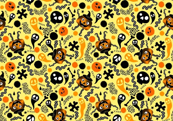 Halloween Seamless Pumpkins Witch Hat Ghost Pattern Fabrics Wrapping Paper — Stock Fotó