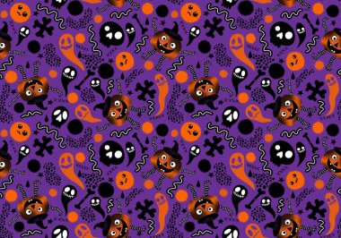Halloween seamless pumpkins and witch hat and ghost pattern for fabrics and wrapping paper and clothes print and notebooks and accessories and party. High quality illustration