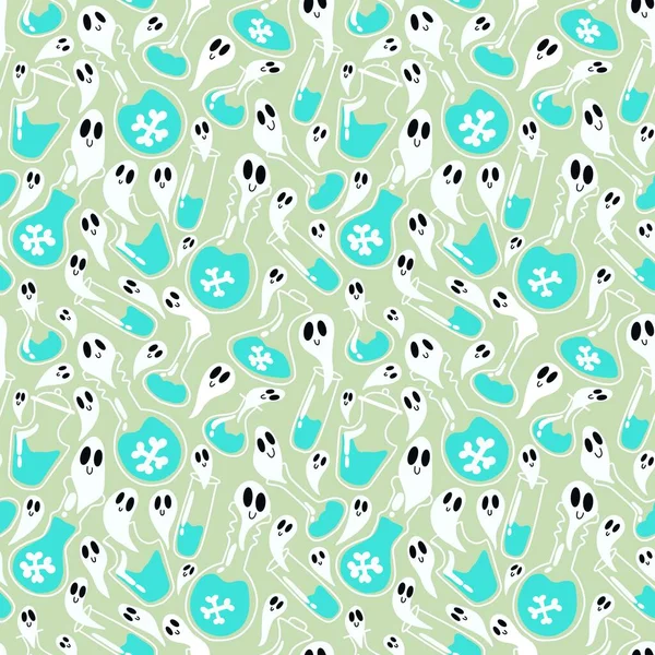 Halloween Poison Witch Potion Seamless Ghost Cartoon Pattern Wrapping Paper — 스톡 사진