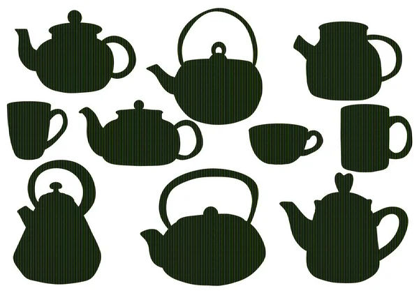 Set Teapot Kettle Cups Stickers Wrapping Paper Clothes Print Notebooks — Foto Stock