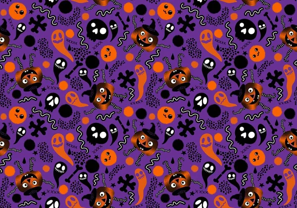 Halloween Seamless Pumpkins Witch Hat Ghost Pattern Fabrics Wrapping Paper — ストック写真