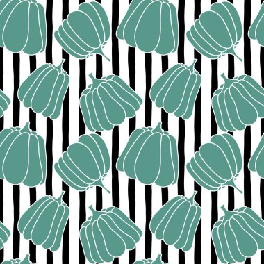 Autumn cartoon line art seamless pumpkins pattern for clothes print and wrapping paper and notebooks and kids accessories and fabrics. High quality illustration