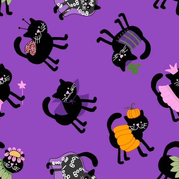 Halloween Schwarze Katzen Nahtlose Muster Für Kleidung Drucken Und Geschenkpapier — Stockfoto