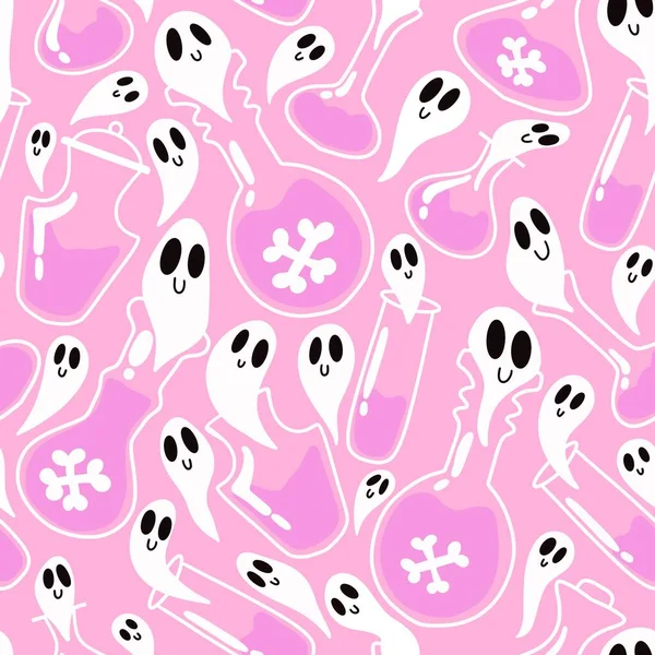 Halloween Poison Witch Potion Seamless Ghost Cartoon Pattern Wrapping Paper — стоковое фото