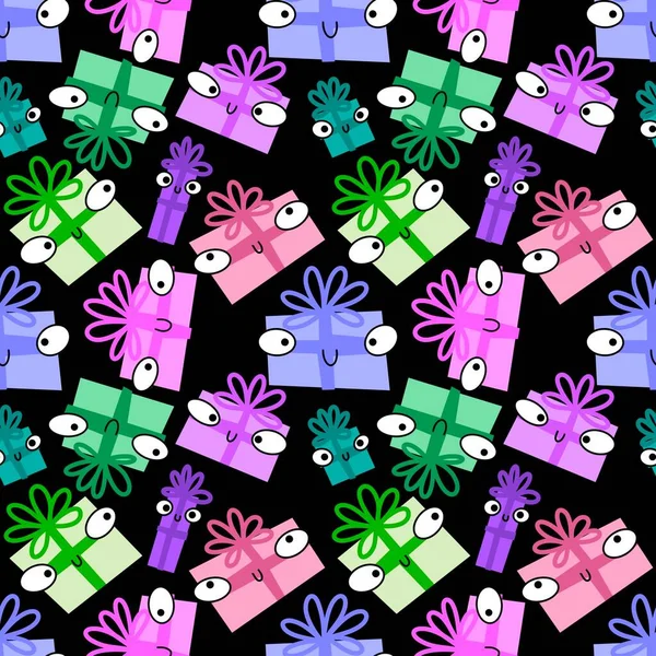 Birthday Gifts Box Seamless Pattern Christmas Wrapping Paper Accessories Notebooks — Foto de Stock