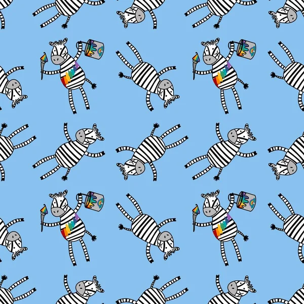 Cartoon Kids Animals Seamless Zebra Pattern Wrapping Paper Notebooks Clothes — Stock Photo, Image