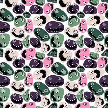 Çizgi filmdeki çocuklar, kıyafet baskısı, ambalaj kağıdı, aksesuar, okul defterleri ve kumaşları için kusursuz uzaylı kawaii desenleri depoluyorlar. Yüksek kaliteli illüstrasyon