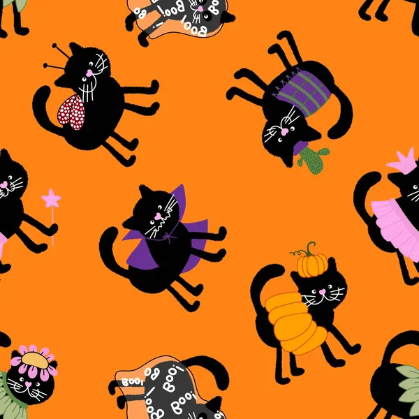 Halloween black cats seamless pattern for clothes print and wrapping paper and notebooks and accessories and fabrics and kids and festive. High quality illustration