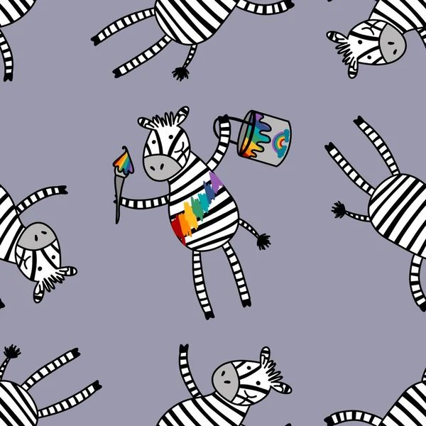Cartoon kids animals seamless zebra pattern for wrapping paper and notebooks and clothes print and accessories and fabrics. High quality illustration