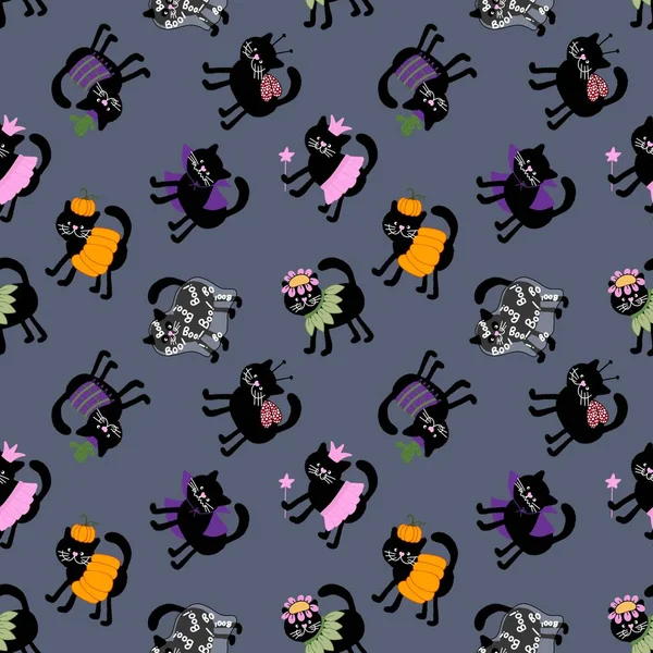 Απόκριες Μαύρες Γάτες Χωρίς Ραφή Πρότυπο Για Ρούχα Εκτύπωσης Και — Φωτογραφία Αρχείου