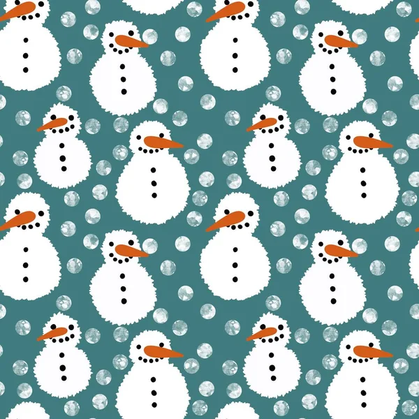 Winter Seamless Snowman Snowflakes Pattern Christmas Wrapping Paper Kids Notebooks — Stockfoto