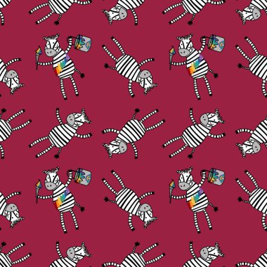 Çizgi filmci çocuklar kağıt, defter, kıyafet baskısı, aksesuarlar ve kumaşlar için kusursuz zebra desenleri. Yüksek kaliteli illüstrasyon