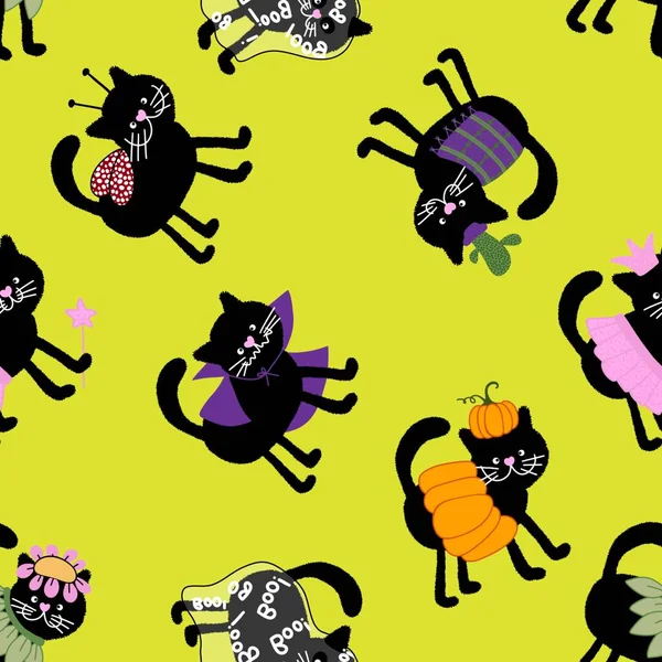 Halloween black cats seamless pattern for clothes print and wrapping paper and notebooks and accessories and fabrics and kids and festive. High quality illustration