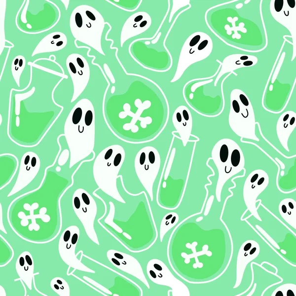 Halloween Poison Witch Potion Seamless Ghost Cartoon Pattern Wrapping Paper — 스톡 사진