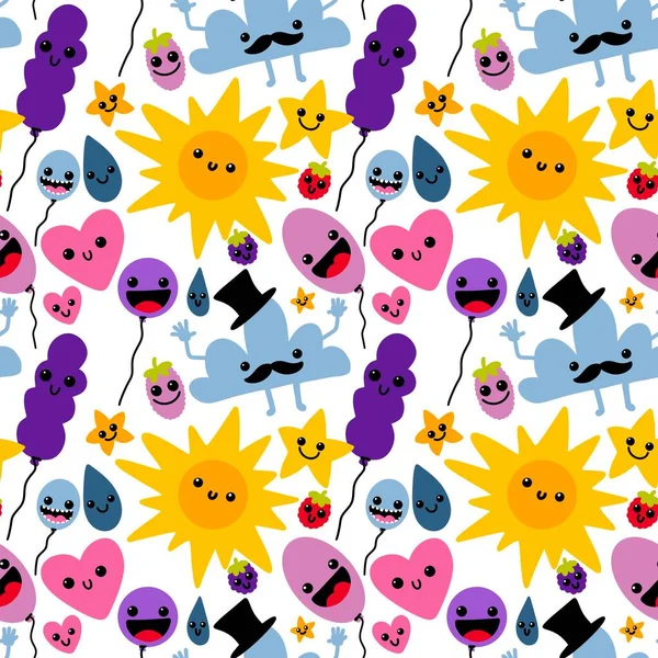 Cartoon seamless sun and clouds and balloons pattern for kids clothes print and festive fabrics and wrapping paper and study notebooks and accessories. High quality photo