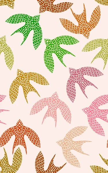 Ethnic Animals Seamless Birds Line Art Pattern Wrapping Paper Clothes — стоковое фото