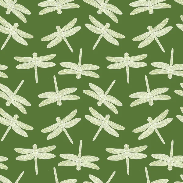 Cartoon Doodle Butterfly Seamless Dragonfly Line Art Pattern Wrapping Paper — Stockfoto