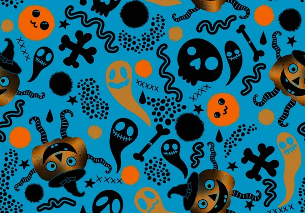 Halloween Seamless Pumpkins Witch Hat Ghost Pattern Fabrics Wrapping Paper — Stockfoto