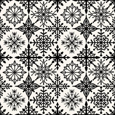 Kumaşlar, ambalaj kağıtları, kıyafet baskıları, çocuklar, Noel hediyeleri ve yeni yıl aksesuarları için kusursuz kar taneleri ve çizgili desenler. Yüksek kaliteli illüstrasyon