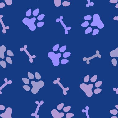 Cartoon doodle animals seamless dogs footprints and bones pattern for clothes print and kids accessories and notebooks and fabrics and wrapping shop paper. High quality illustration
