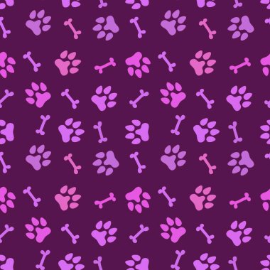Cartoon doodle animals seamless dogs footprints and bones pattern for clothes print and kids accessories and notebooks and fabrics and wrapping shop paper. High quality illustration