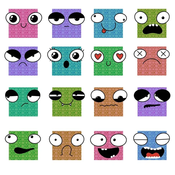 Set Emotions Monster Smile Sad Stickers Kids Study Notebooks Fabrics — Foto Stock