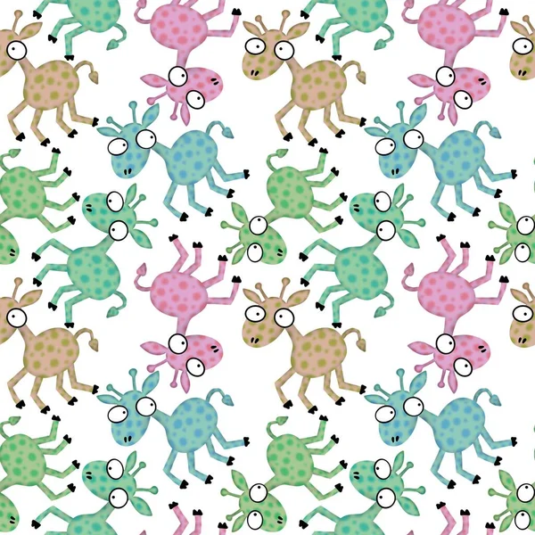 Cartoon animals seamless aliens giraffe pattern for kids clothes print and wrapping paper and accessories and notebooks and fabrics. High quality illustration