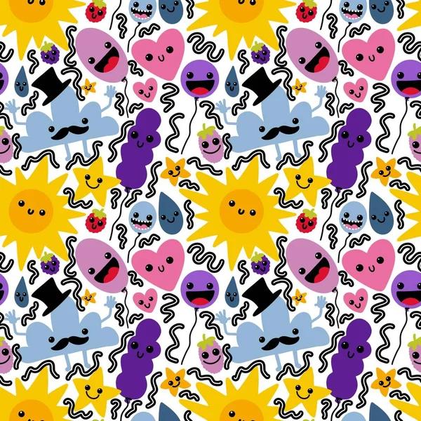 Cartoon Seamless Sun Clouds Balloons Pattern Kids Clothes Print Festive — ストック写真