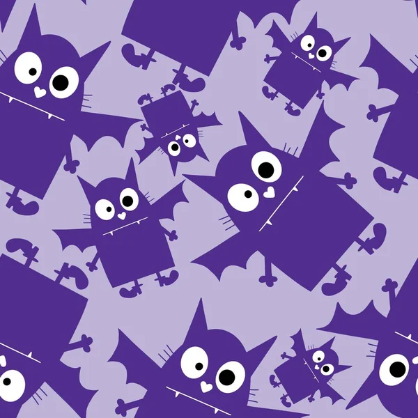 Cartoon Halloween seamless cats vampire with wings pattern for kids accessories and festive wrapping paper and notebooks and fabrics and linens. High quality illustration