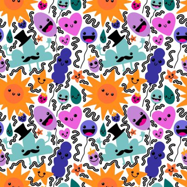 Cartoon seamless sun and clouds and balloons pattern for kids clothes print and festive fabrics and wrapping paper and study notebooks and accessories. High quality photo