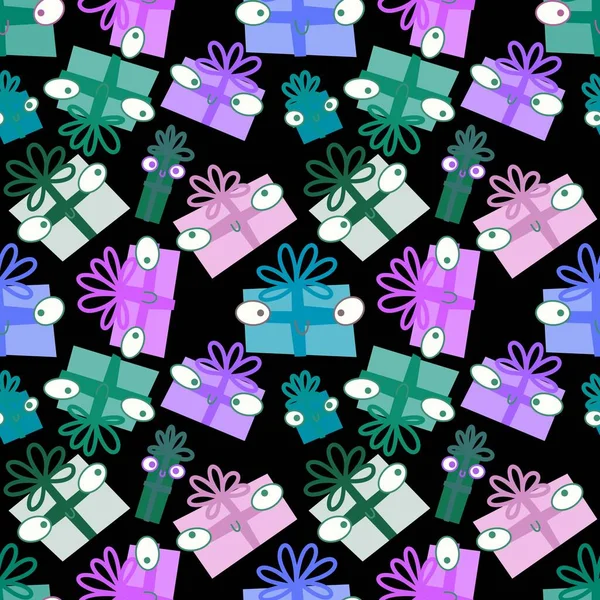 Birthday Gifts Box Seamless Pattern Christmas Wrapping Paper Accessories Notebooks — 스톡 사진