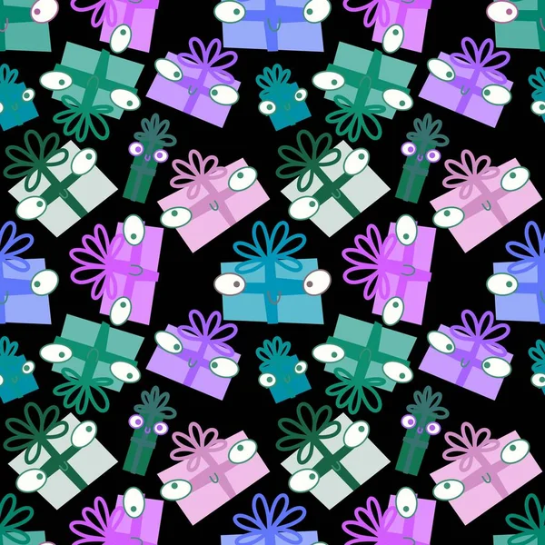 Birthday Gifts Box Seamless Pattern Christmas Wrapping Paper Accessories Notebooks — Stockfoto