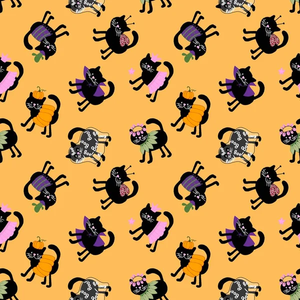 Halloween Black Cats Seamless Pattern Clothes Print Wrapping Paper Notebooks — Fotografia de Stock