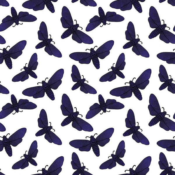 Halloween Butterfly Seamless Moth Sculls Pattern Clothes Print Accessories Fabrics — Fotografia de Stock