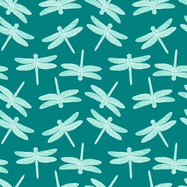 Cartoon Doodle Butterfly Seamless Dragonfly Line Art Pattern Wrapping Paper — Photo