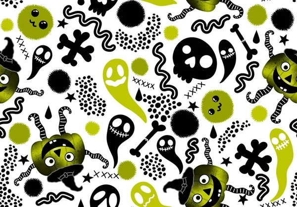 Halloween Seamless Pumpkins Witch Hat Ghost Pattern Fabrics Wrapping Paper — ストック写真