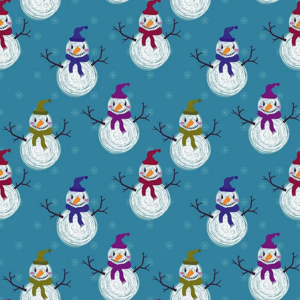 Winter Seamless Snowman Snowflakes Pattern Christmas Wrapping Paper Kids Notebooks — Stock Photo, Image