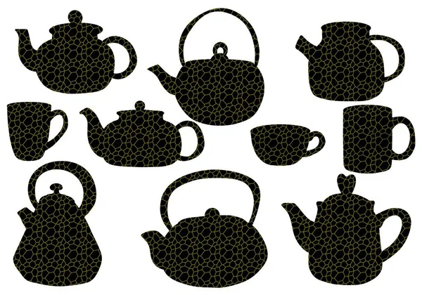 Set Teapot Kettle Cups Stickers Wrapping Paper Clothes Print Notebooks — ストック写真