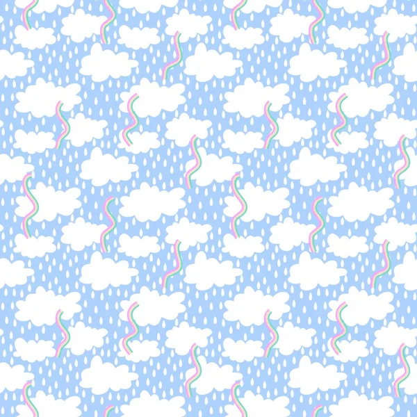Cartoon Seamless Clouds Rain Drops Pattern Kids Clothes Print Accessories — Stok fotoğraf