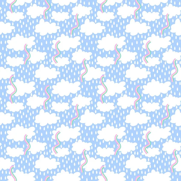 Cartoon Seamless Clouds Rain Drops Pattern Kids Clothes Print Accessories — Stockfoto