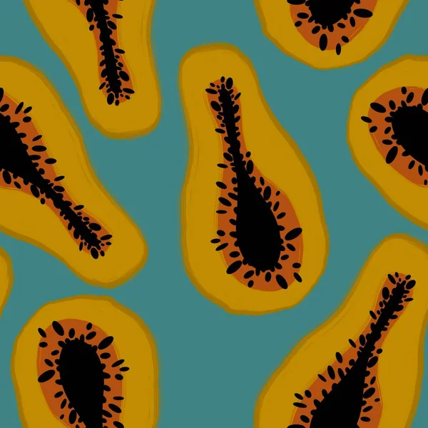 Summer Cartoon Seamless Yellow Papaya Pattern Clothes Print Wrapping Paper — Fotografia de Stock