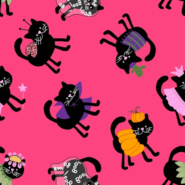Halloween Schwarze Katzen Nahtlose Muster Für Kleidung Drucken Und Geschenkpapier — Stockfoto